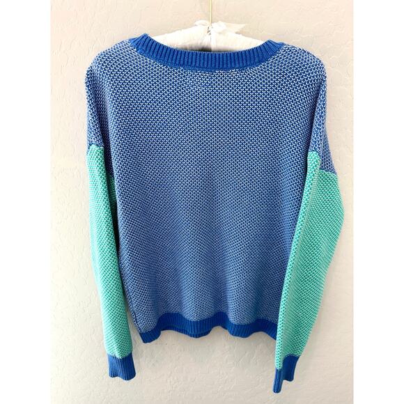 URBAN OUTFITTERS | Blue Green Colorblock Oversized Crewneck Sweater | Small - Picture 4 of 7